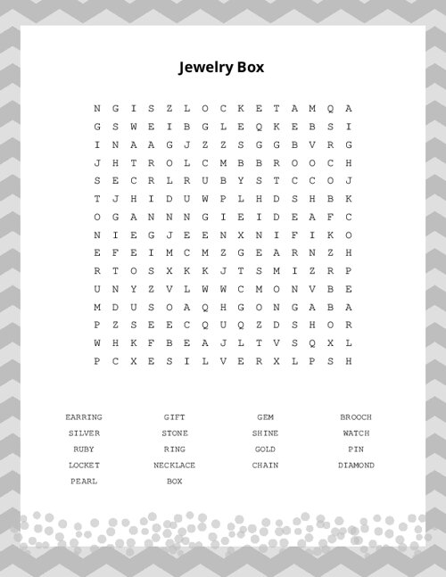 Jewelry Box Word Search Puzzle