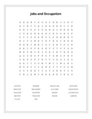 Jobs and Occupation Word Scramble Puzzle