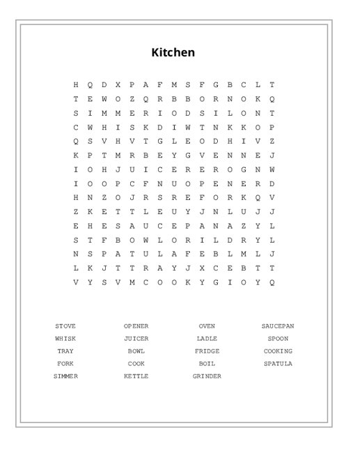 Kitchen Word Search Puzzle
