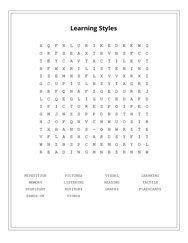 Learning Styles Word Search Puzzle
