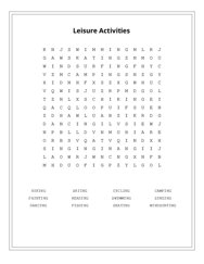 Leisure Activities Word Scramble Puzzle
