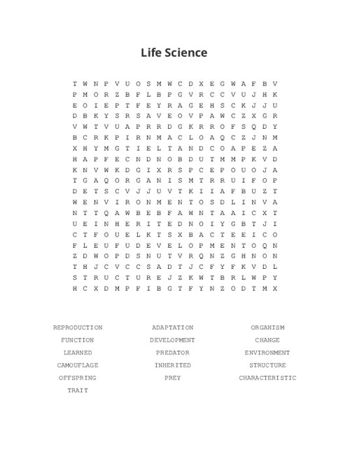 Life Science Word Search Puzzle