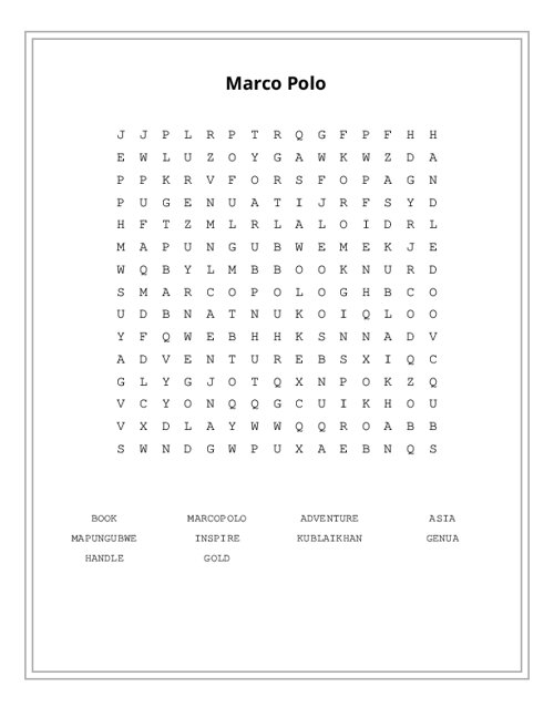 Marco Polo Word Search Puzzle