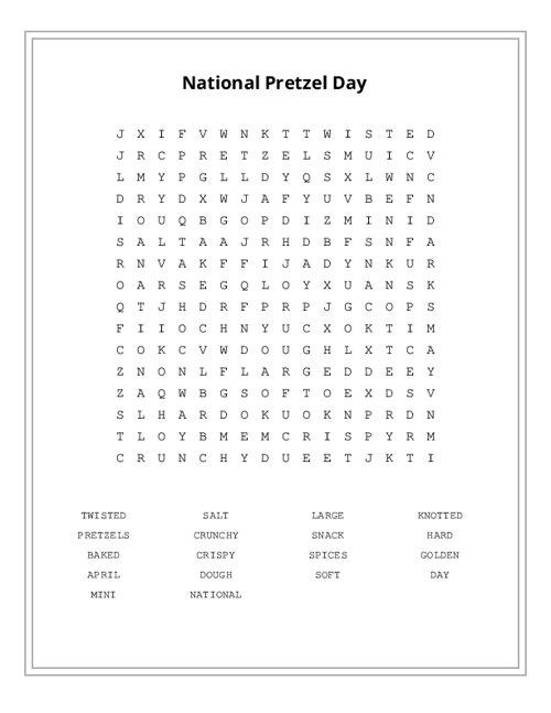 National Pretzel Day Word Search Puzzle