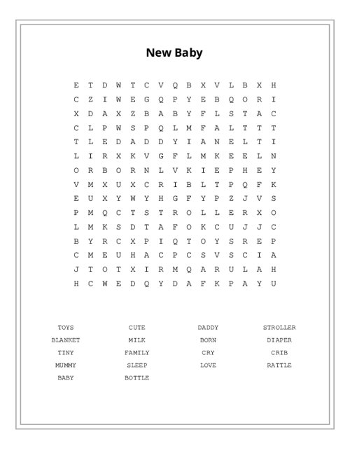 New Baby Word Search Puzzle