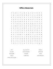Office Materials Word Search Puzzle