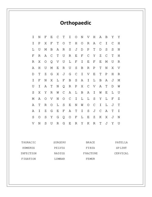 Orthopaedic Word Search Puzzle