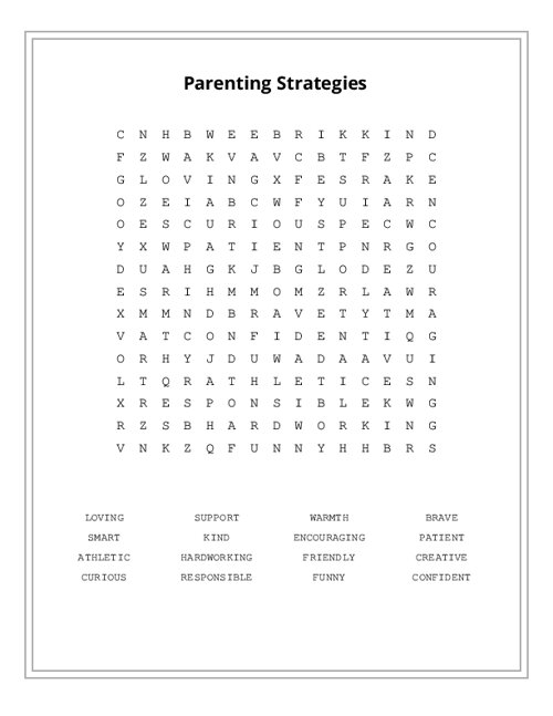 Parenting Strategies Word Search Puzzle