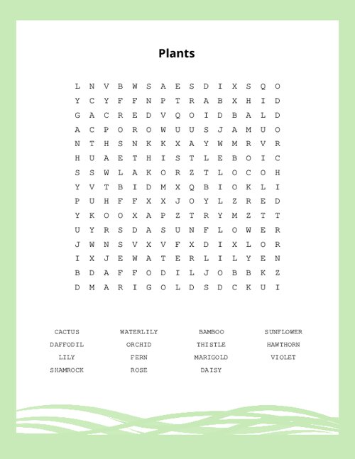 Plants Word Search Puzzle