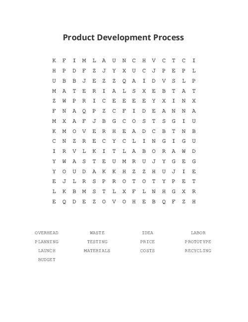 Product Development Process Word Search Puzzle