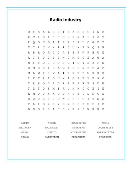 Radio Industry Word Search Puzzle