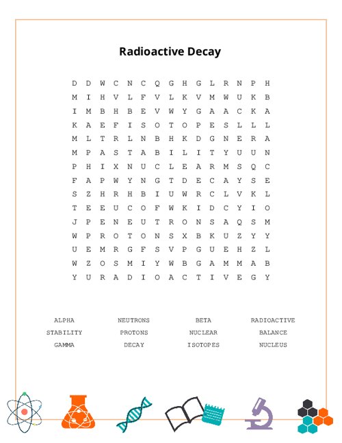 Radioactive Decay Word Search Puzzle
