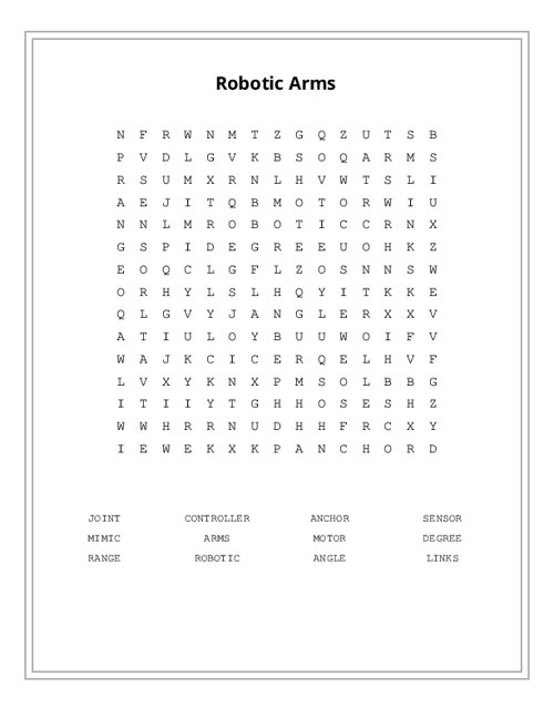 Robotic Arms Word Search Puzzle