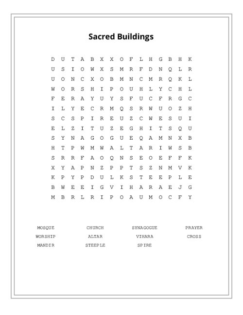 Sacred Buildings Word Search Puzzle