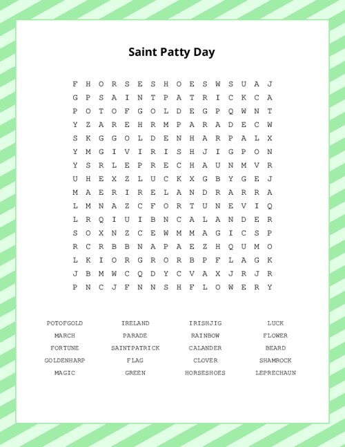 Saint Patty Day Word Search Puzzle