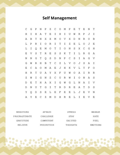 Self Management Word Search Puzzle