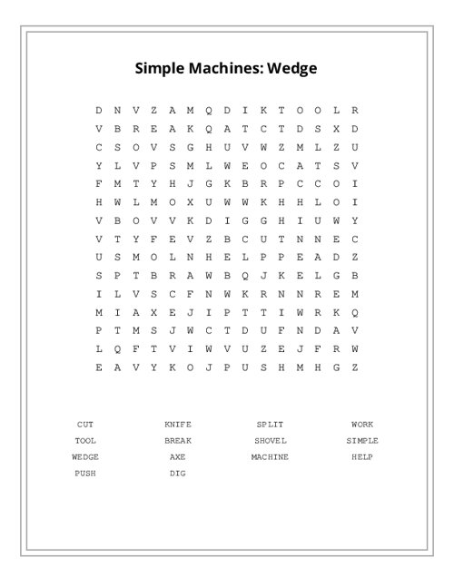 Simple Machines: Wedge Word Search Puzzle