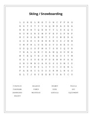 Skiing / Snowboarding Word Scramble Puzzle