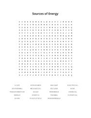 Sources of Energy Word Scramble Puzzle