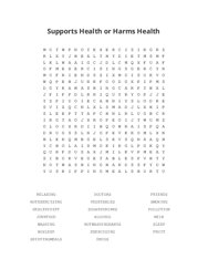 Supports Health or Harms Health Word Search Puzzle