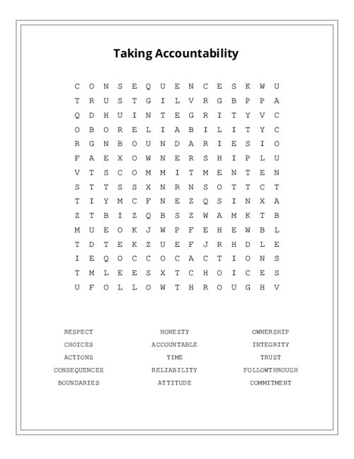 Taking Accountability Word Search Puzzle