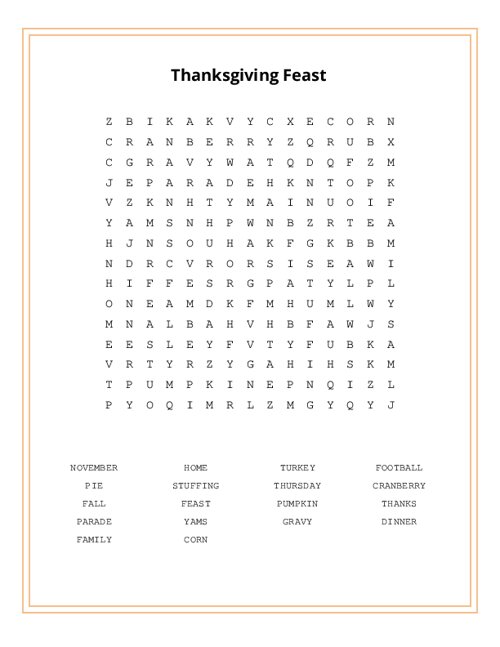 Thanksgiving Feast Word Search Puzzle