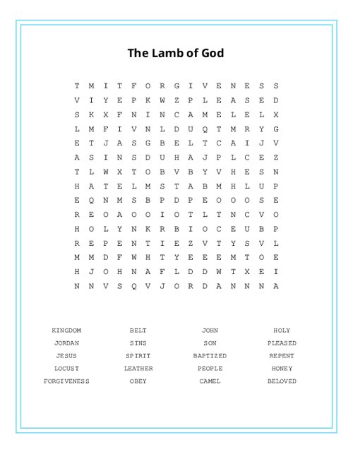 The Lamb of God Word Search Puzzle