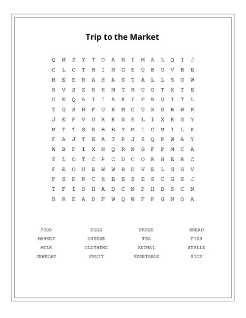 Trip to the Market Word Search Puzzle