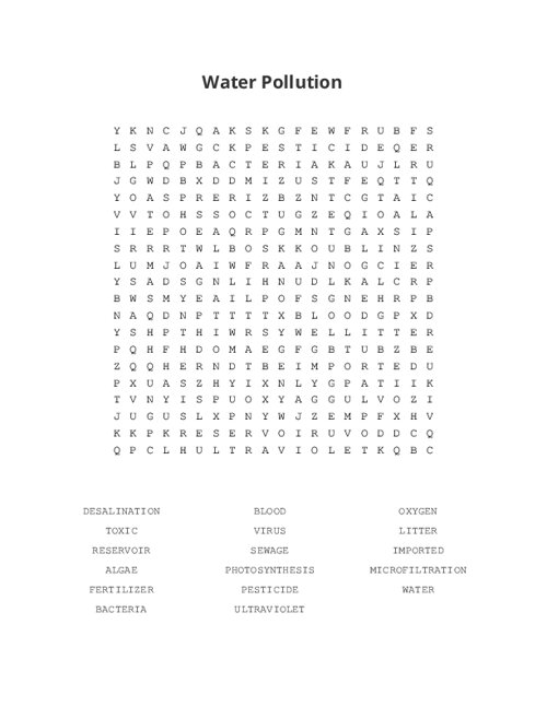 Water Pollution Word Search Puzzle