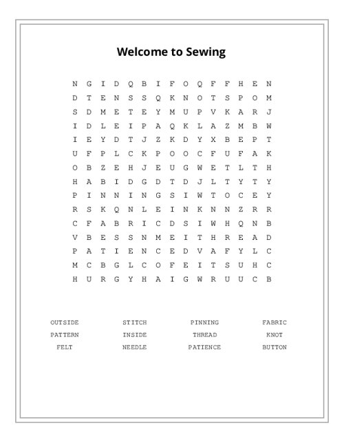 Welcome to Sewing Word Search Puzzle