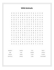 Wild Animals Word Scramble Puzzle