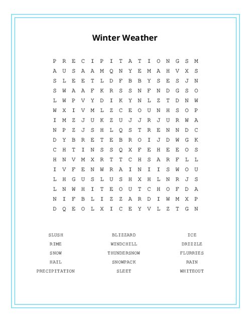 Winter Weather Word Search Puzzle