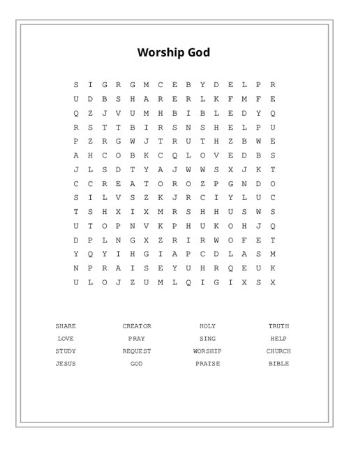 Worship God Word Search Puzzle