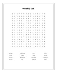 Worship God Word Search Puzzle