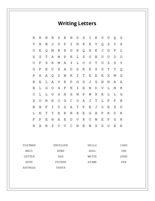 Writing Letters Word Search Puzzle
