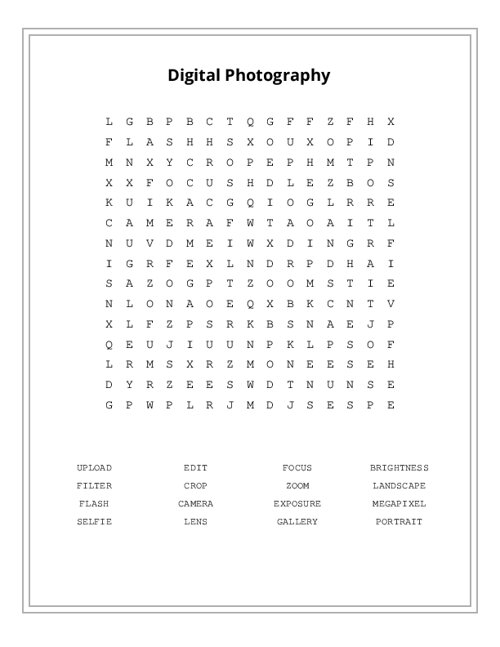 Digital Photography Word Search Puzzle