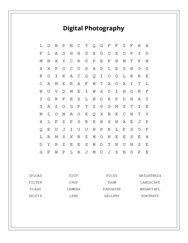 Digital Photography Word Search Puzzle