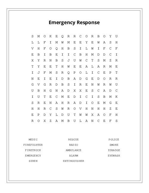 Emergency Response Word Search Puzzle
