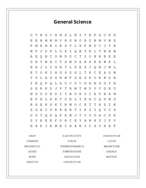 General Science Word Search Puzzle