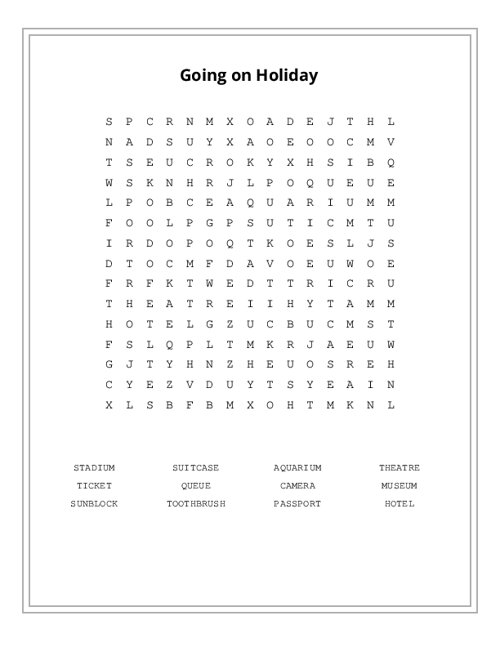 Going on Holiday Word Search Puzzle