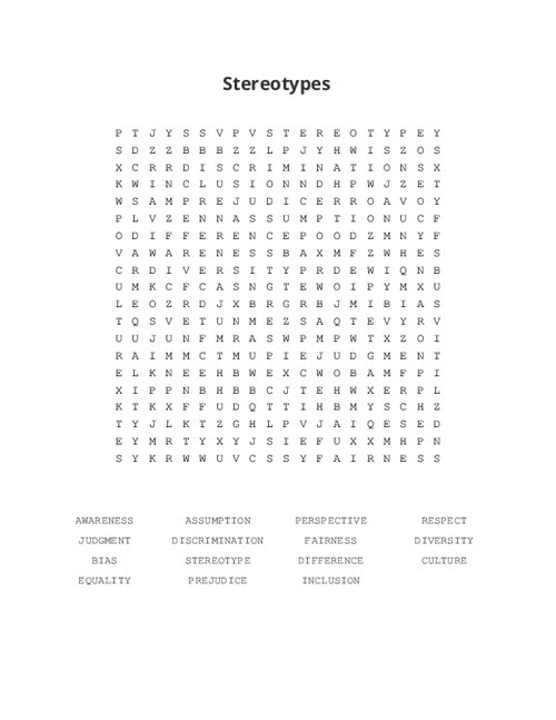 Stereotypes Word Search Puzzle