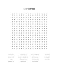 Stereotypes Word Search Puzzle