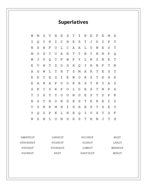 Superlatives Word Search Puzzle