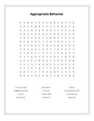 Appropriate Behavior Word Search Puzzle