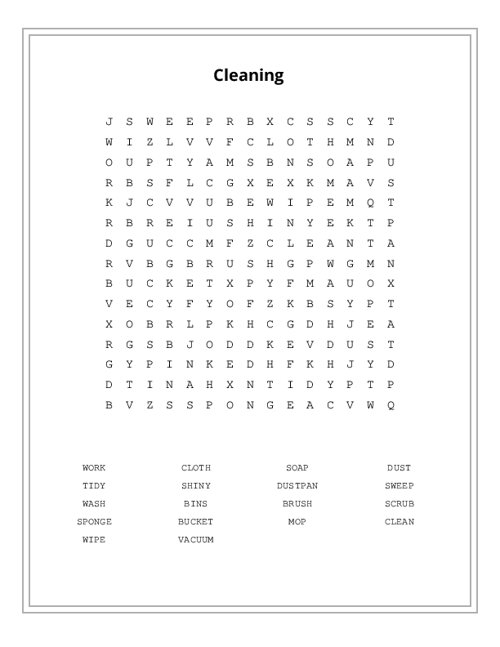 Cleaning Word Search Puzzle