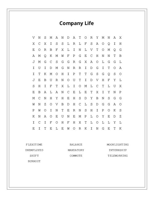 Company Life Word Search Puzzle