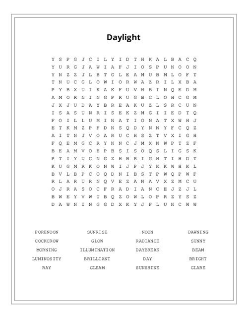Daylight Word Search Puzzle