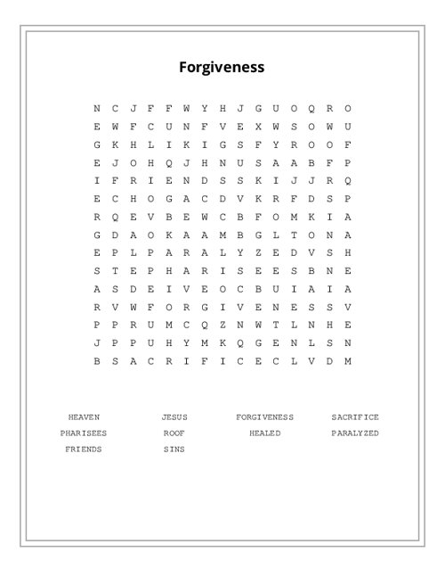 Forgiveness Word Search Puzzle