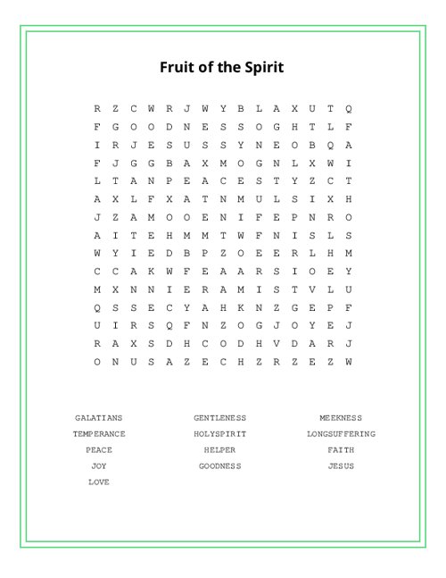 Fruit of the Spirit Word Search Puzzle