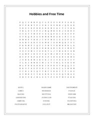 Hobbies and Free Time Word Search Puzzle